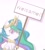 Size: 2190x2450 | Tagged: safe, artist:drawalaverr, imported from derpibooru, princess celestia, alicorn, pony, chibi, fanart, female, horn, mare, quadrupedal, sign, simple background, smiling, solo, solo female, white background