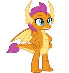 Size: 2016x2140 | Tagged: safe, anonymous artist, derpibooru exclusive, imported from derpibooru, smolder, dragon, what lies beneath, .svg available, cropped, cute, dragoness, eyelashes, female, hand on hip, horns, simple background, smiling, smolderbetes, solo, svg, tail, transparent background, vector, wings