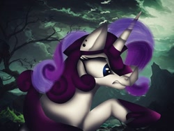 Size: 1080x810 | Tagged: safe, artist:rxndxm.artist, imported from derpibooru, rarity, pony, unicorn, ear piercing, eyelashes, female, helmet, hoof shoes, mare, outdoors, piercing, solo, tree