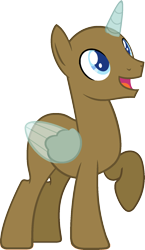 Size: 983x1695 | Tagged: safe, artist:pegasski, imported from derpibooru, oc, oc only, alicorn, pony, marks for effort, alicorn oc, bald, base, frown, horn, looking up, male, open mouth, raised hoof, simple background, smiling, solo, stallion, transparent background, two toned wings, wings