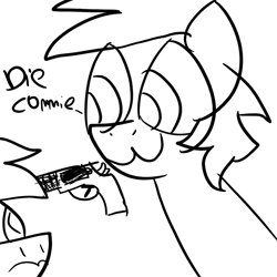 Size: 1024x1024 | Tagged: artist needed, source needed, safe, imported from ponybooru, oc, oc:aryanne, earth pony, pony, :3, communism, dialogue, earth pony oc, female, gun, handgun, i tried, implied communism, implied death, mare, nazi, nazipone, revolver, simple background, weapon, white background