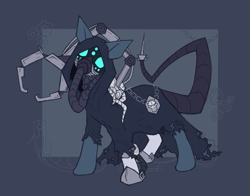 Size: 2061x1614 | Tagged: safe, artist:cheren, imported from derpibooru, oc, oc only, oc:gear works, cyborg, cyborg pony, earth pony, pony, augmentation, augmented tail, chaos, clothes, crossover, dark mechanicus, dataspike, earth pony oc, mask, robe, robotic arm, servo arm, techpony, techpriest, warhammer (game), warhammer 40k