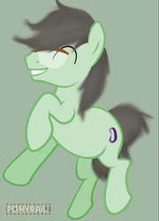 Size: 1153x1597 | Tagged: safe, artist:indonesiarailroadpht, artist:ponyrailartist, imported from derpibooru, oc, oc only, oc:paradox, earth pony, pony, close eyes, eyes closed, glasses, grin, male, open mouth, show accurate, simple background, smiling, solo, stallion