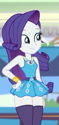 Size: 299x630 | Tagged: safe, edit, edited edit, edited screencap, imported from derpibooru, screencap, rarity, equestria girls, equestria girls series, holidays unwrapped, spoiler:eqg series (season 2), armpits, beautiful, beautisexy, canterlot mall, clothes, cropped, dashing through the mall, geode of shielding, magical geodes, miniskirt, rarity peplum dress, sexy, skirt, smiling, socks, stockings, thigh highs, thighs, zettai ryouiki