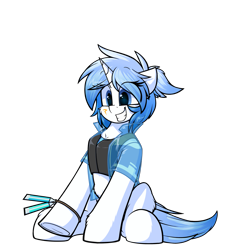 Size: 2035x2160 | Tagged: safe, artist:movieskywalker, derpibooru exclusive, imported from derpibooru, oc, oc only, oc:venir winter, pony, unicorn, derpibooru community collaboration, 2021 community collab, blue eyes, clothes, female, horn, looking at you, simple background, sitting, smiling, solo, transparent background, underhoof, unicorn oc