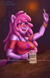 Size: 825x1275 | Tagged: safe, artist:bumblebun, imported from derpibooru, berry punch, berryshine, anthro, adorasexy, alcohol, beer, blushing, blushing profusely, breasts, busty berry punch, commission, cute, drunk, open mouth, sexy, solo