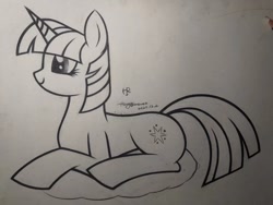 Size: 1440x1080 | Tagged: safe, artist:henry forewen, imported from derpibooru, twilight sparkle, pony, unicorn, monochrome, photo, sketch, solo, traditional art