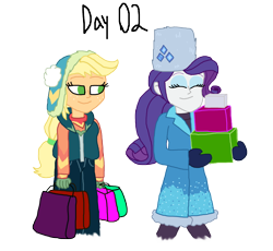 Size: 1280x1180 | Tagged: safe, artist:horroraceman93, imported from derpibooru, applejack, rarity, equestria girls, clothes, female, lesbian, rarijack, shipping, shopping, simple background, transparent background, winter outfit