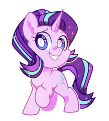 Size: 774x858 | Tagged: safe, artist:yokokinawa, imported from derpibooru, starlight glimmer, pony, unicorn, chibi, cute, female, glimmerbetes, heart, heart eyes, looking at you, mare, raised hoof, simple background, smiling, solo, stars, white background, white pupils, wingding eyes