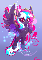 Size: 2150x3035 | Tagged: safe, artist:inaba_hitomi, imported from derpibooru, oc, oc only, oc:cloudlet glisten, pegasus, pony, cute, cutie mark, flying, multicolored mane, multicolored tail, pegasus oc, solo, spread wings, wings