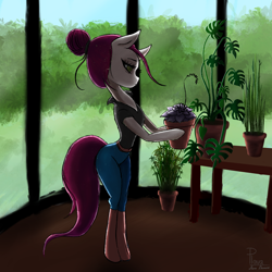 Size: 2048x2048 | Tagged: safe, artist:shanadessaint, imported from derpibooru, oc, oc only, oc:plava, anthro, earth pony, human, pony, chill, cottagecore, cute, drawing, humanized, lovely, plant, plava, quick draw, relax, relaxing, solo, zen