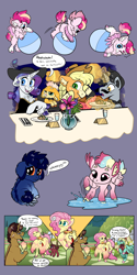 Size: 4000x8000 | Tagged: safe, artist:loryska, imported from derpibooru, applejack, fluttershy, rarity, trenderhoof, zephyr breeze, oc, oc:ashemeade, oc:ashmeade, oc:brick hoof, oc:indigo sky, oc:ipomoea (loryska), oc:plumeria, earth pony, hybrid, pegasus, pony, unicorn, absurd resolution, baby, baby pony, ball, blushing, butt, chest fluff, clothes, cloven hooves, coat markings, colored wings, colored wingtips, colt, crying, dialogue, ear fluff, eel stripe (coat marking), embarrassed, father and child, father and son, female, filly, flehmen response, floppy ears, gay, glasses, horses doing horse things, implied breastfeeding, interspecies offspring, laughing, leonine tail, lesbian, magic, magical gay spawn, magical lesbian spawn, male, mother and child, mother and son, offspring, parent:applejack, parent:discord, parent:fluttershy, parent:quibble pants, parent:rainbow dash, parent:rarity, parent:trenderhoof, parent:trixie, parent:twilight sparkle, parent:zephyr breeze, parents:discoshy, parents:quibbledash, parents:rarijack, parents:trenderbreeze, parents:twixie, plot, puddle, raised eyebrow, raised leg, rarijack, shipping, snickering, stifling laughter, sweat, tears of laughter, teary eyes, telekinesis, trenderbreeze, unshorn fetlocks, water, wide eyes, wing hands, wings