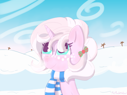 Size: 4000x3000 | Tagged: safe, artist:marshmallowfluff, imported from derpibooru, oc, oc only, oc:marshmallow fluff, pony, unicorn, clothes, freckles, scarf, solo