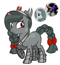 Size: 1024x1117 | Tagged: safe, artist:blues-edits, artist:pure-blue-heart, imported from derpibooru, king sombra, marble pie, oc, pony, unicorn, armor, crack ship offspring, deviantart watermark, female, mare, obtrusive watermark, offspring, parent:king sombra, parent:marble pie, simple background, transparent background, watermark