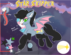 Size: 2996x2303 | Tagged: safe, artist:beardie, imported from derpibooru, oc, oc only, oc:starskipper, bat pony, pony, clothes, reference sheet, socks, stockings, thigh highs