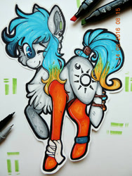 Size: 969x1291 | Tagged: safe, artist:canadianpancake1, imported from derpibooru, oc, oc only, earth pony, pony, blinking, happy, marker drawing, pony oc, solo, traditional art