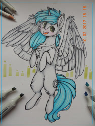 Size: 2121x2828 | Tagged: safe, artist:canadianpancake1, imported from derpibooru, oc, oc only, alicorn, pony, alicorn oc, full body, fullbody, happy, horn, pony oc, simple background, solo, traditional art, wings