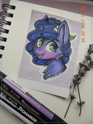 Size: 2121x2828 | Tagged: safe, artist:canadianpancake1, imported from derpibooru, oc, pony, blushing, bust, happy, headshot commission, horns, marker drawing, portrait, simple background, traditional art