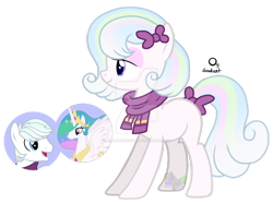 Size: 1024x762 | Tagged: safe, artist:blues-edits, artist:pure-blue-heart, imported from derpibooru, double diamond, princess celestia, oc, pony, base used, bow, clothes, crack ship offspring, deviantart watermark, female, mare, obtrusive watermark, offspring, parent:double diamond, parent:princess celestia, scarf, simple background, tail bow, transparent background, watermark