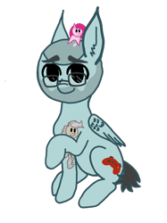 Size: 2522x3363 | Tagged: safe, artist:antique1899, imported from derpibooru, mayor mare, pinkie pie, oc, oc only, oc:gameplay, pegasus, pony, derpibooru community collaboration, 2021 community collab, cleaver, digital art, ear fluff, glasses, knife, looking at you, one hoof raised, pinkamena diane pie, plushie, raised hoof, shaved mane, simple background, sitting, solo, transparent background