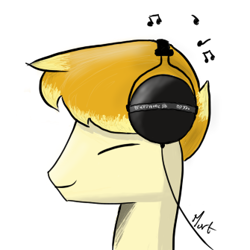 Size: 335x335 | Tagged: safe, artist:lazymort, imported from derpibooru, oc, oc only, oc:mort elstar, pegasus, pony, bust, headphones, music notes, simple background, solo, white background