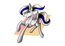 Size: 3507x2480 | Tagged: safe, artist:minelvi, imported from derpibooru, oc, oc only, pegasus, pony, eyes closed, pegasus oc, raised hoof, simple background, smiling, solo, transparent background, wings