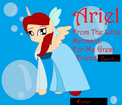 Size: 2048x1759 | Tagged: safe, artist:caveburrito, imported from derpibooru, alicorn, pony, alicornified, ariel, bow, clothes, dress, female, grin, hair bow, mare, ponified, race swap, smiling, solo, the little mermaid