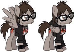 Size: 1841x1282 | Tagged: safe, artist:lightningbolt, derpibooru exclusive, imported from derpibooru, pegasus, pony, .svg available, clandestine industries, clothes, folded wings, frown, glasses, hood, hoodie, jewelry, male, mikey way, my chemical romance, necklace, ponified, reference, rolled up sleeves, show accurate, simple background, solo, spread wings, stallion, svg, transparent background, vector, wings, wristband