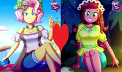 Size: 3000x1773 | Tagged: safe, artist:the-butch-x, edit, imported from derpibooru, gloriosa daisy, vignette valencia, equestria girls, equestria girls series, legend of everfree, rollercoaster of friendship, breasts, busty gloriosa daisy, busty vignette valencia, female, gloriette, heart, lesbian, shipping, shipping domino