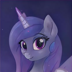 Size: 1024x1024 | Tagged: safe, artist:thisponydoesnotexist, imported from derpibooru, oc, oc only, alicorn, pony, ai content, ai generated, female, generator:thisponydoesnotexist, happy, mare, neural network, smiling, solo