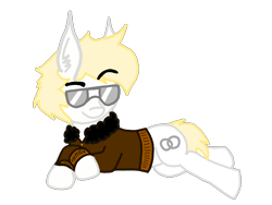 Size: 2745x2059 | Tagged: safe, artist:antique1899, imported from derpibooru, oc, oc only, oc:slingring, earth pony, pony, derpibooru community collaboration, 2021 community collab, aviator glasses, aviator sunglasses, blonde, blonde mane, bomber jacket, clothes, digital art, draw me like one of your french girls, ear fluff, glasses, jacket, raised eyebrow, simple background, smiling, smirk, solo, sunglasses, transparent background