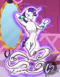 Size: 1024x1326 | Tagged: safe, alternate version, artist:adhiguna, artist:johnathon-matthews, imported from derpibooru, rarity, anthro, genie, pony, unicorn, bottle, bracelet, deviantart watermark, geniefied, horn, horn ring, jewelry, obtrusive watermark, ring, watermark