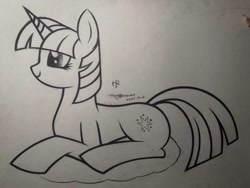 Size: 960x720 | Tagged: safe, imported from derpibooru, twilight sparkle, pony, unicorn, monochrome, photo, sketch