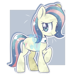 Size: 2649x2649 | Tagged: safe, artist:blurry-kun, imported from derpibooru, bonna fide, glamour gleam, crystal pony, pony, commission, female, mare, raised hoof, smiling, watermark