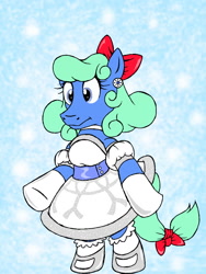 Size: 960x1280 | Tagged: safe, artist:dashingjack, imported from derpibooru, oc, oc:brainstorm, pony, clothes, crossdressing, dress, snow, snowflake