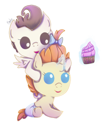 Size: 1024x1231 | Tagged: safe, artist:nnaly, imported from derpibooru, pound cake, pumpkin cake, pegasus, pony, unicorn, baby, baby pony, brother and sister, cake twins, colt, cupcake, cute, diaper, female, filly, food, magic, male, siblings, simple background, telekinesis, transparent background, twins