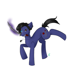 Size: 5200x4800 | Tagged: safe, artist:cynfularts, imported from derpibooru, oc, oc only, earth pony, pony, commission, dice, katana, looking at you, mouth hold, simple background, solo, sword, weapon, white background