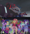 Size: 1920x2160 | Tagged: safe, edit, edited screencap, imported from derpibooru, screencap, applejack, fluttershy, pinkie pie, rainbow dash, rarity, sci-twi, sunset shimmer, twilight sparkle, cheer you on, equestria girls, equestria girls series, spoiler:eqg series (season 2), clampdown, clash of hasbro's titans, comparison, crossover, decepticon, humane five, humane seven, humane six, scitwilicorn, super ponied up, thunderhoof, transformers, transformers robots in disguise (2015), underbite (decepticon)