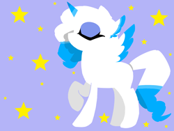 Size: 1200x900 | Tagged: safe, artist:amgiwolf, imported from derpibooru, oc, oc only, alicorn, pony, alicorn oc, eyelashes, eyes closed, horn, raised hoof, solo, stars, two toned wings, wings