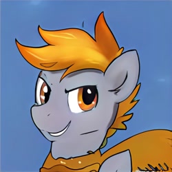 Size: 1024x1024 | Tagged: safe, artist:thisponydoesnotexist, imported from derpibooru, pegasus, pony, ai content, ai generated, clothes, generator:thisponydoesnotexist, looking at you, neural network, sky, solo