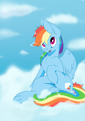 Size: 2480x3508 | Tagged: safe, artist:wbp, imported from derpibooru, rainbow dash, pegasus, pony, happy, simple background, sitting, solo