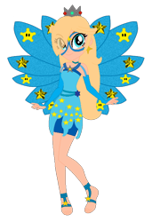 Size: 488x676 | Tagged: safe, artist:cookiechans2, artist:user15432, imported from derpibooru, fairy, human, equestria girls, arcanix, barefoot, barely eqg related, base used, blue dress, blue wings, clothes, crossover, crown, ear piercing, earring, equestria girls style, equestria girls-ified, fairy wings, fairyized, feet, fingerless gloves, gloves, jewelry, nintendo, piercing, princess rosalina, rainbow s.r.l, regalia, rosalina, simple background, solo, super mario bros., transparent background, wings, winx, winx club, winxified