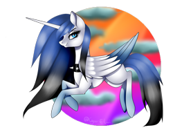 Size: 1600x1200 | Tagged: safe, artist:minelvi, imported from derpibooru, oc, oc only, alicorn, pony, alicorn oc, choker, eyelashes, flying, horn, simple background, smiling, solo, spiked choker, transparent background, two toned wings, wings