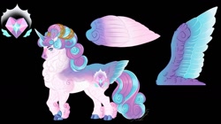 Size: 1280x716 | Tagged: safe, artist:theartfox2468, imported from derpibooru, princess flurry heart, alicorn, pony, black background, chest fluff, cloven hooves, colored wings, female, fluffy, mare, multicolored wings, older, older flurry heart, simple background, solo, wings