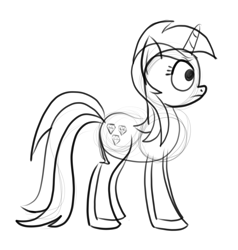 Size: 1522x1596 | Tagged: safe, artist:byteslice, imported from derpibooru, amethyst star, sparkler, pony, unicorn, female, mare, monochrome, simple background, sketch, white background