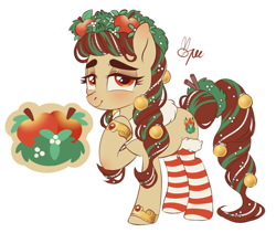 Size: 882x745 | Tagged: safe, artist:polymercorgi, imported from derpibooru, oc, oc only, oc:red apple wreath, earth pony, pony, clothes, female, mare, simple background, socks, solo, striped socks, white background