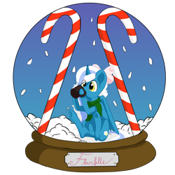 Size: 1600x1600 | Tagged: safe, artist:kiesecret, imported from derpibooru, oc, oc:fleurbelle, alicorn, bow, candy, candy cane, clothes, cup, drinking, food, hair bow, scarf, simple background, sitting, snow, snow globe, transparent background, yellow eyes