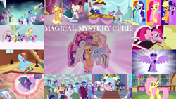 Size: 1960x1103 | Tagged: safe, edit, edited screencap, editor:quoterific, imported from derpibooru, screencap, alula, amethyst star, applejack, berry punch, berryshine, blues, bon bon, carrot top, cloud kicker, crescent pony, fleur de verre, fluttershy, golden harvest, goldengrape, grape crush, linky, mane moon, merry may, minuette, noteworthy, pinkie pie, pluto, princess cadance, princess celestia, princess luna, rainbow dash, rarity, sassaflash, shoeshine, sir colton vines iii, sparkler, spike, spring melody, sprinkle medley, sunshower raindrops, sweetie drops, time flies, twilight sparkle, alicorn, unicorn, magical mystery cure, season 3, a true true friend, ascension realm, big crown thingy, cadance's ceremonial crown, canterlot castle, celestia's ceremonial crown, clothes, coronation dress, dress, element of magic, golden oaks library, jewelry, luna's ceremonial crown, magical mystery cure tenth anniversary, mane six, princess celestia's special princess making dimension, regalia, spread wings, swapped cutie marks, twilight cat, twilight sparkle (alicorn), unicorn twilight, wall of tags, what my cutie mark is telling me, wings