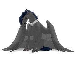 Size: 1900x1500 | Tagged: safe, artist:dementra369, imported from derpibooru, oc, oc only, oc:ruby drop, pegasus, pony, collar, ear piercing, earring, fangs, female, grooming, hoers, jewelry, mare, piercing, preening, simple background, sitting, solo, spiked collar, white background