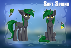 Size: 2664x1791 | Tagged: safe, artist:setharu, imported from derpibooru, oc, oc only, oc:soft spring, pony, unicorn, female, mare, reference sheet, sitting, solo, solo female